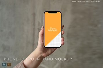 iPhone 12 Pro in Hand Mockup Concrete Background