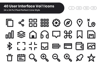 40 User Interface Vol 1 Icons Set - Line