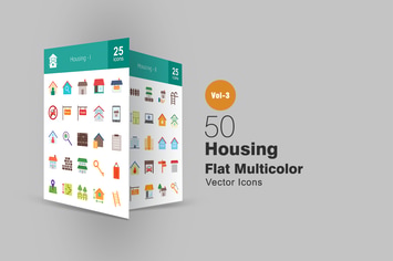 50 Housing Flat Multicolor Icons