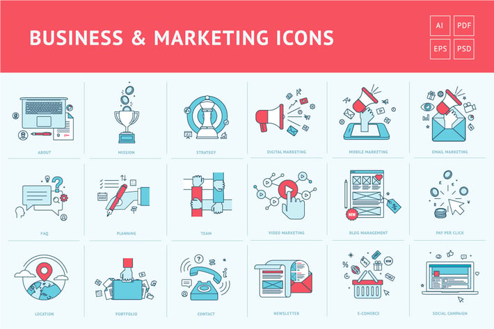 Flat Line Icons for Business and Marketing