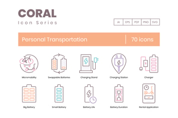 70 Personal Transportation Line Icons