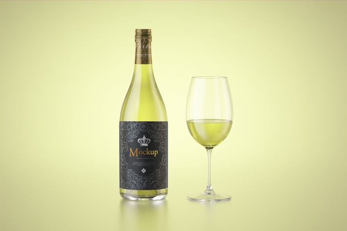 White Wine with glass Bottle Mockup
