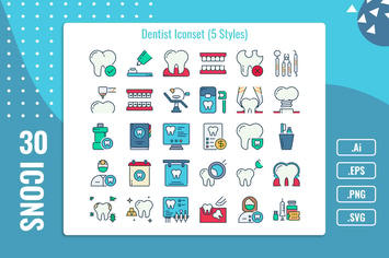 30 Iconset Dentist with 5 styles variant