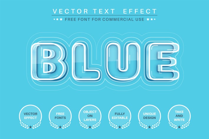 Blue glass - editable text effect,  font style