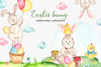 Watercolor Easter Bunny collection