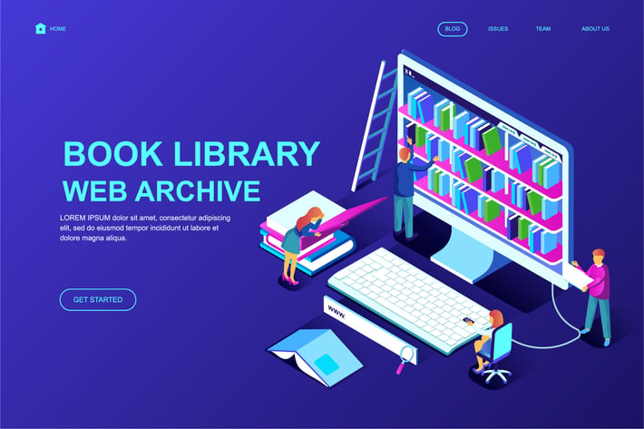Book Library Isometric Landing Page Template