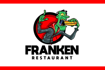 Cartoon Frakenstein Eating Hotdog Mascot Logo