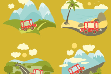 Set of vector flat style summer vacation trip