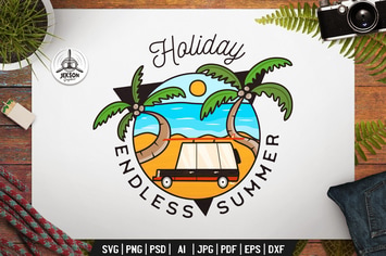 Summer Holiday Label. Beach Badge Design with Palm