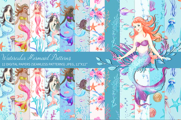 Watercolor Mermaid Digital Paper