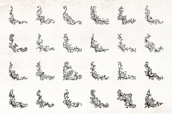 Hand Drawn Floral Corner Border Elements