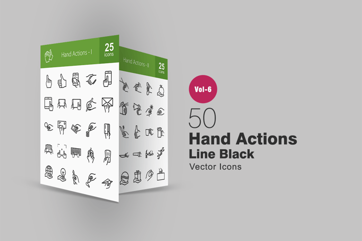 50 Hand Actions Line Icons
