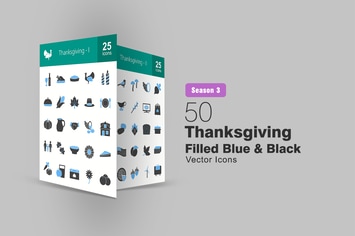 50 Thanksgiving Filled Blue & Black Icons