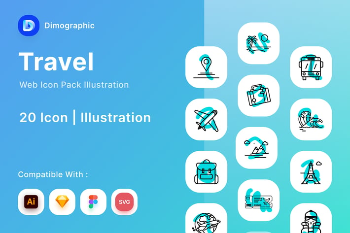 Travel Web Icon Pack Illustration