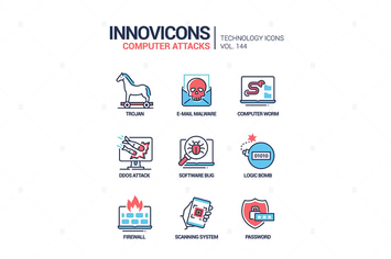 Computer attacks - line design style icons