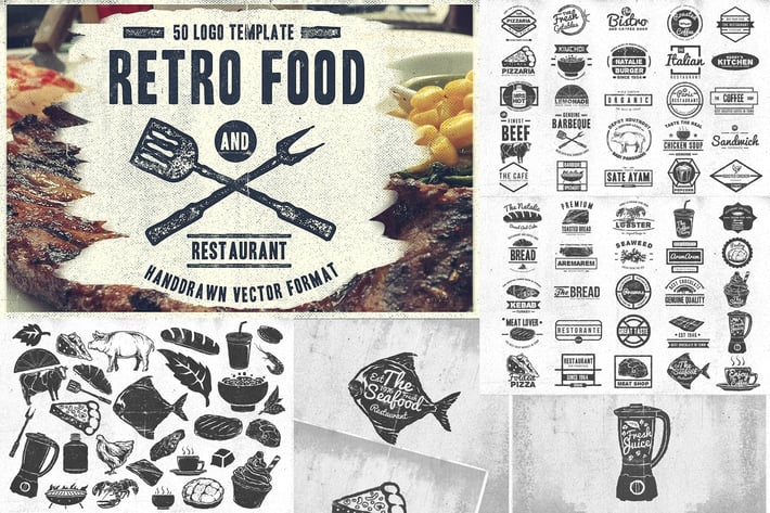 50 Vintage Food & Restaurant Badges Logo