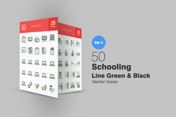 50 Schooling Line Green & Black Icons