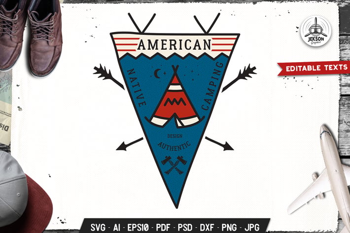 American Native Camping Pennant Retro Travel Badge