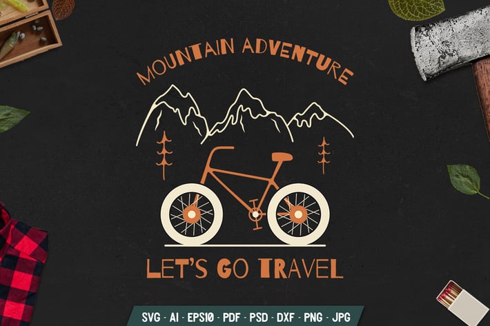 Adventure Badge with Bicycle. Vintage Emblem