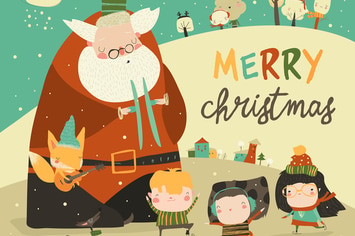 Funny Santa Claus celebrating Chistmas with cute 