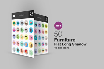 50 Furniture Flat Long Shadow Icons