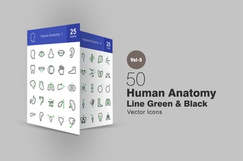 50 Human Anatomy Line Green & Black Icons
