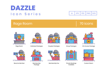 70 Rage Room Line Icons 