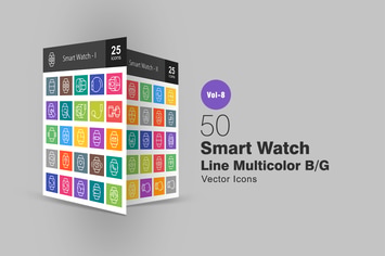 50 Smart Watch Line Multicolor B/G Icons