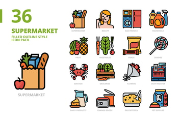 Supermarket Filled Outline Style Icon Set
