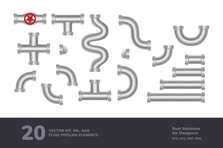 Vector Kit. Oil, Gas, Fluid Pipeline Elements