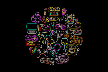 Neon Colors Entertainment Icon Set, round shape