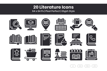 20 Literature Icons Set - Glyph