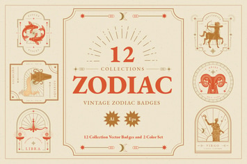 Vintage Zodiac Badges Illustration 