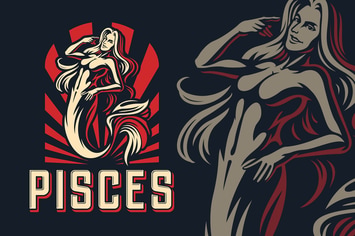 Pisces Zodiac Sign Logo Template