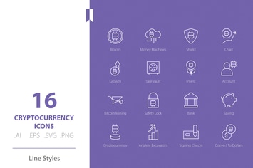 Cryptocurrency Icon Set Line Styles