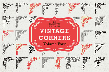 Vector Vintage Corners Set #4, 40 Elements