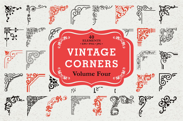 Vector Vintage Corners Set #4, 40 Elements