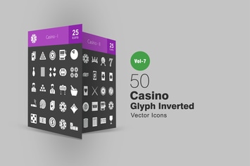 50 Casino Glyph Inverted Icons