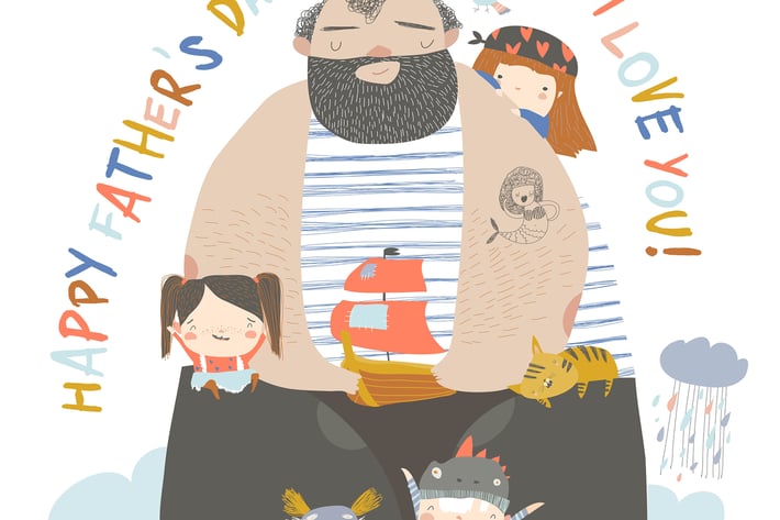 Big father sailing with children and animals 