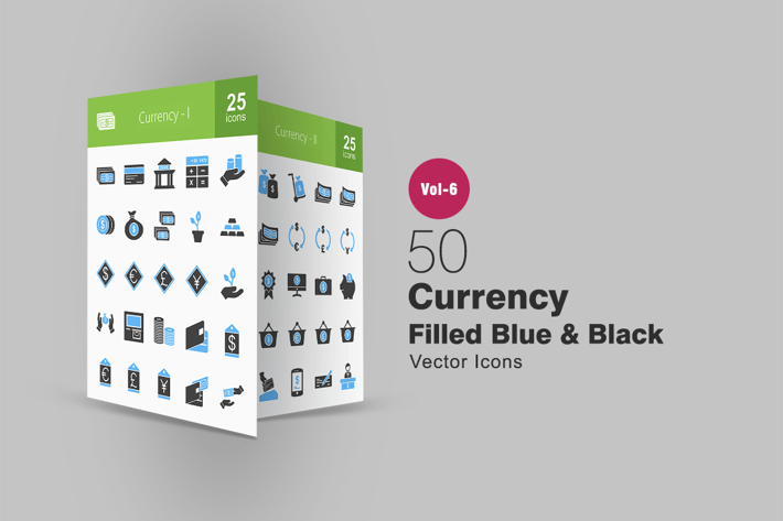 50 Currency Blue & Black Icons