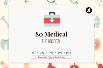 80 Medical elements in flat and solid design