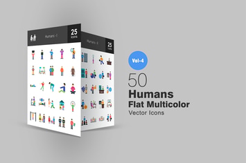 50 Humans Flat Multicolor Icons