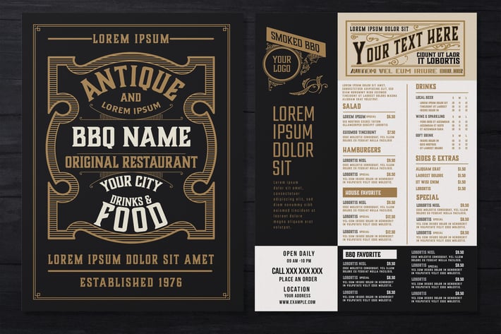 Restaurant Menu Layout with Ornamental Elements 