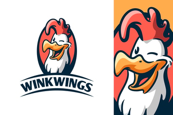 Cartoon Retro Winking Chicken Mascot Logo