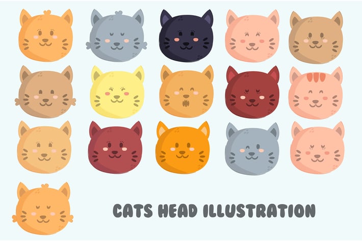 Cats Head Illustration Set