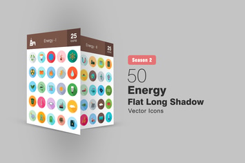 50 Energy Flat Long Shadow Icons Season II