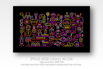 Robot Workshop neon colors vector illustrations