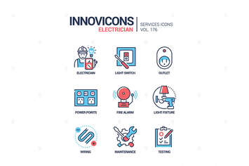 Electrician services - line design style icons set