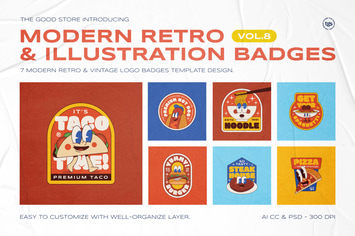 Modern Retro Illustration Logo Badges Set Vol.8