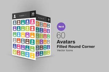 60 Avatars Filled Round Corner Icons